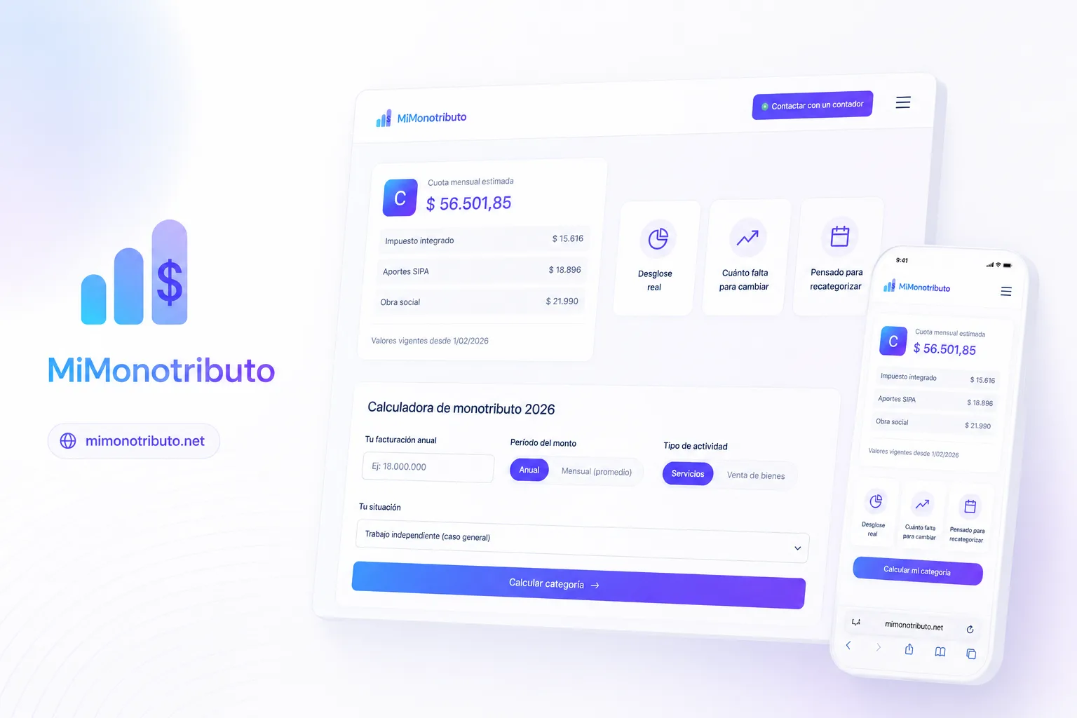 Calculadora de categoría de monotributo de MiMonotributo