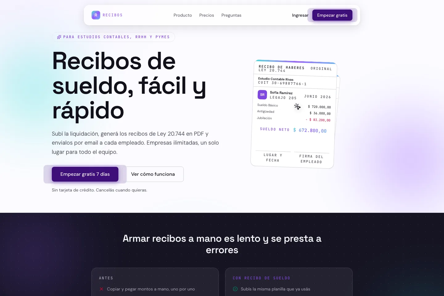 Landing de Recibo de Sueldo, generador de recibos de haberes